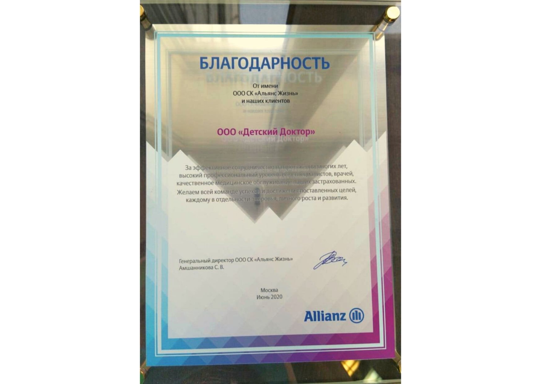благодарность за профессионализм